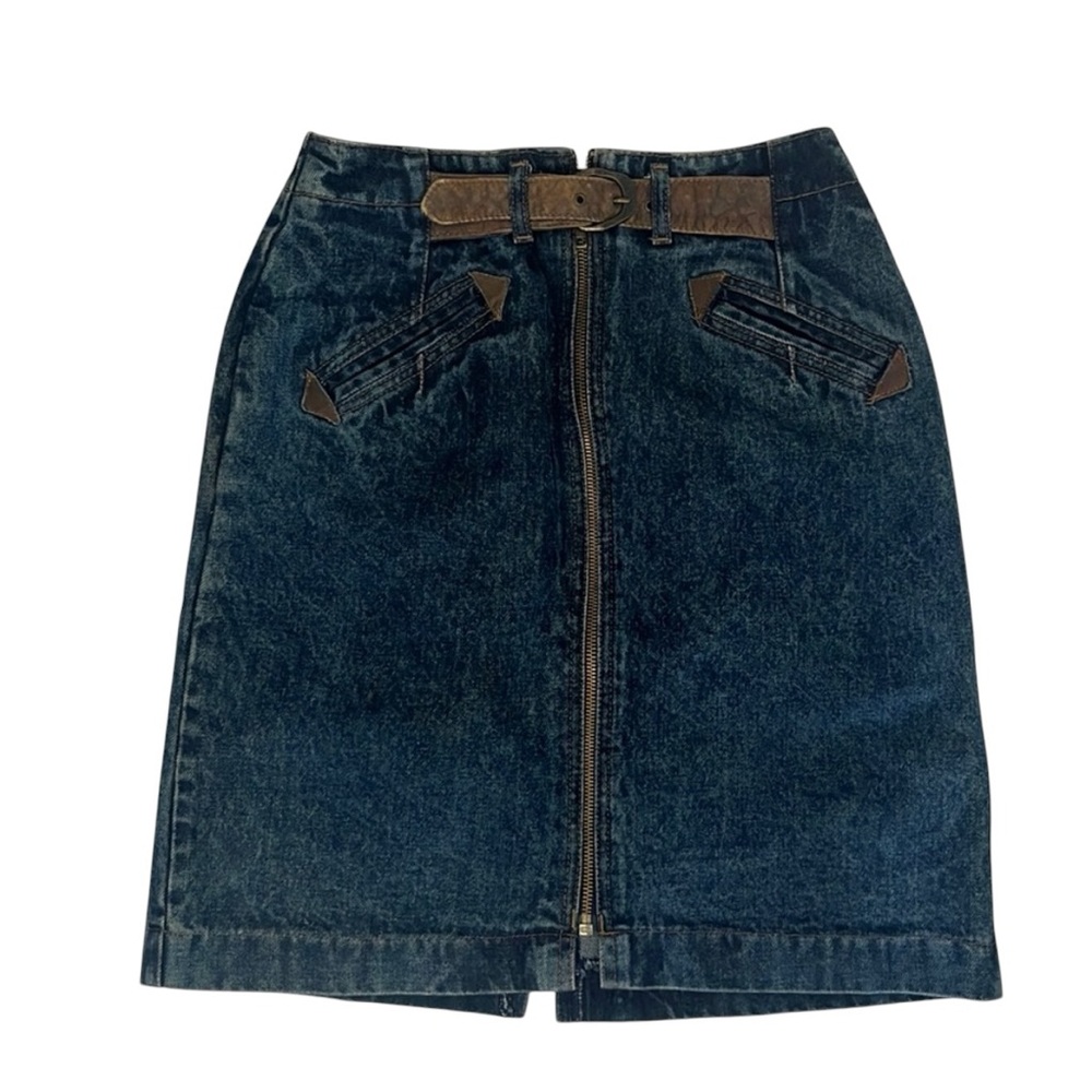 D9- vintage medium blue denim jean skirt size 11 WEATHERED BLUES
